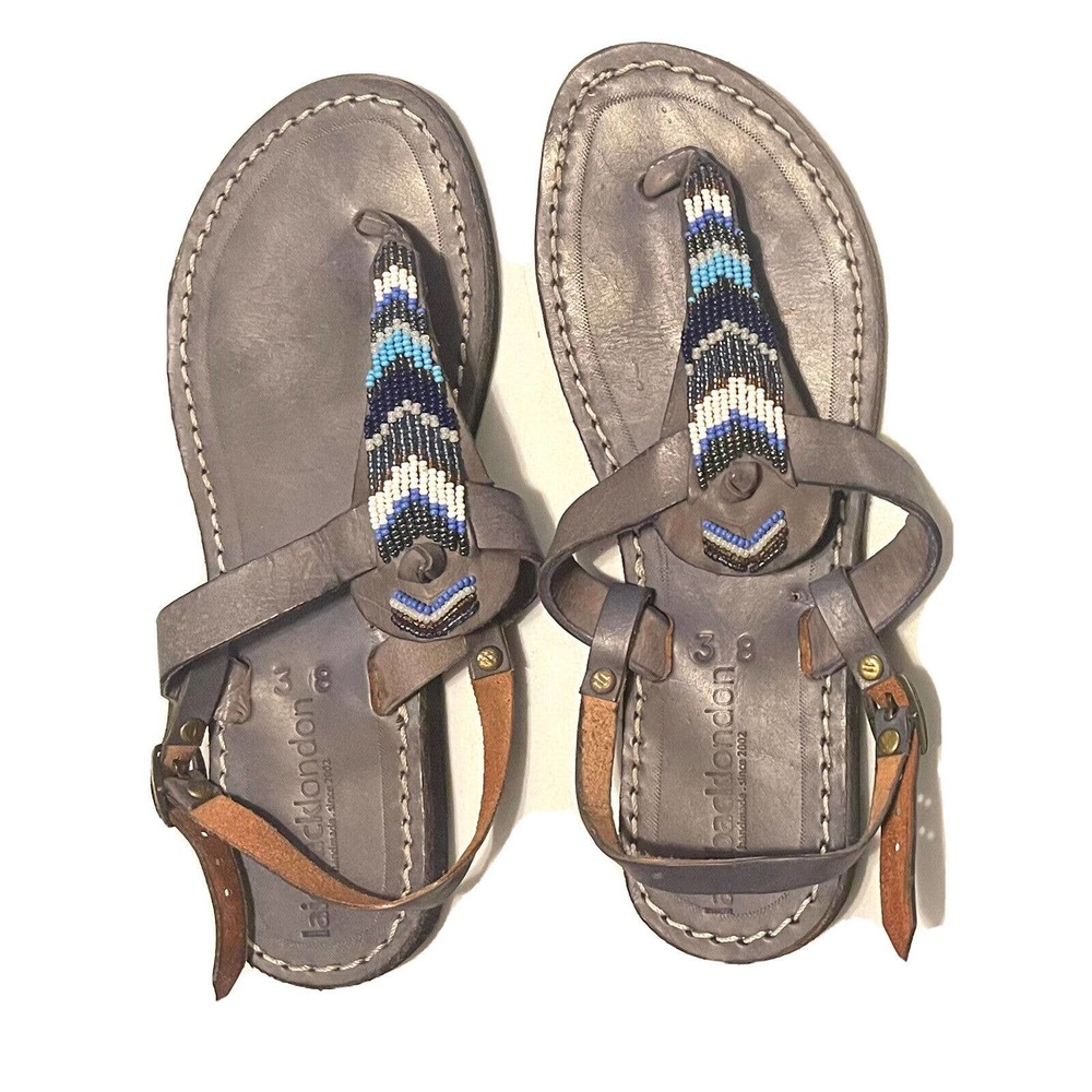 Laidback London Womens 38 8-8.5 Black Blue Beaded Sandals